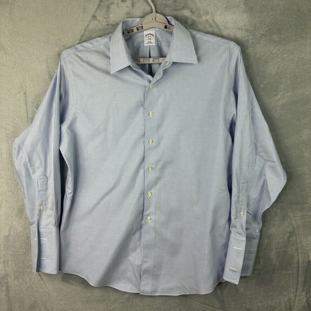 brooks brothers 346 dress‎ shirt mens blue striped button down long sleeve 18-35